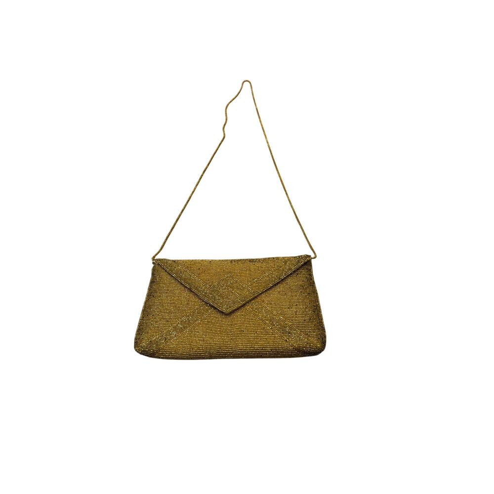 Vintage 1950’s Gold Beaded Clutch Purse Made in Hong Kong By Walborg.
